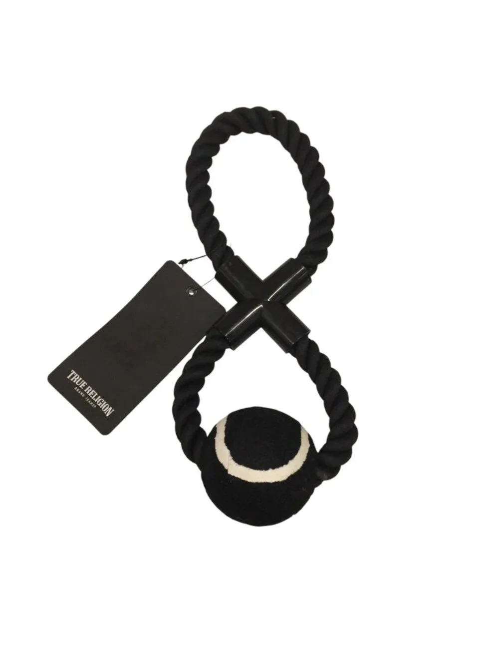 True Religion Dog Toy Rope Tennis Ball Black White